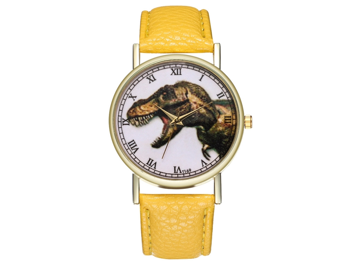 Relógio de quartzo moderno e elegante com design de dinossauro, unissex casual (amarelo)