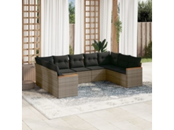 Vidaxl 9 Pcs Conjunto Sofás P/ Jardim Com Almofadões Vime Pe Cinzento