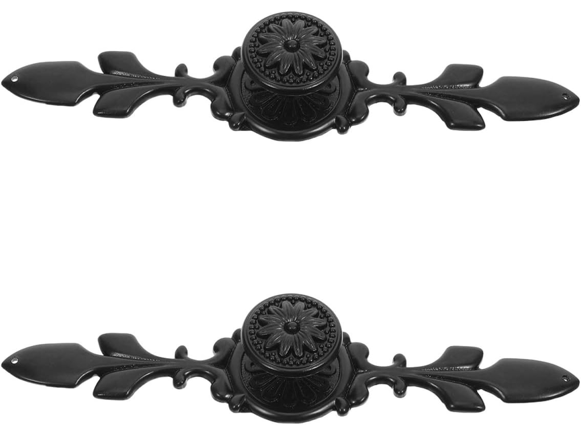 Conjunto De 2 Puxadores Em Liga Zinco Com Acabamento Fosco, Textura Ornamentada, Design Elegante Esculpido Na Cor Preta