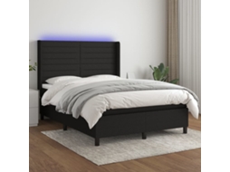 Cama Box Spring C/ Colchão E Led 140x190 Cm Tecido Preto