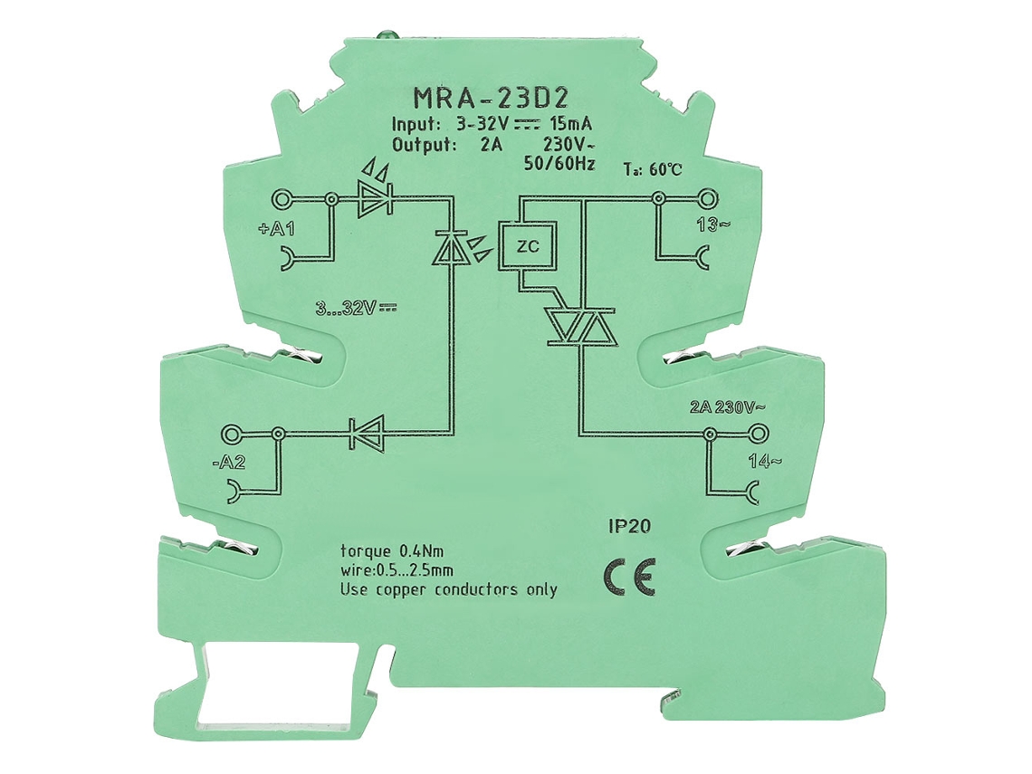 Módulo de Relé de Estado Sólido Ultra Fino 6,2mm Mra 23d2 Entrada 3 32vdc Din Rail