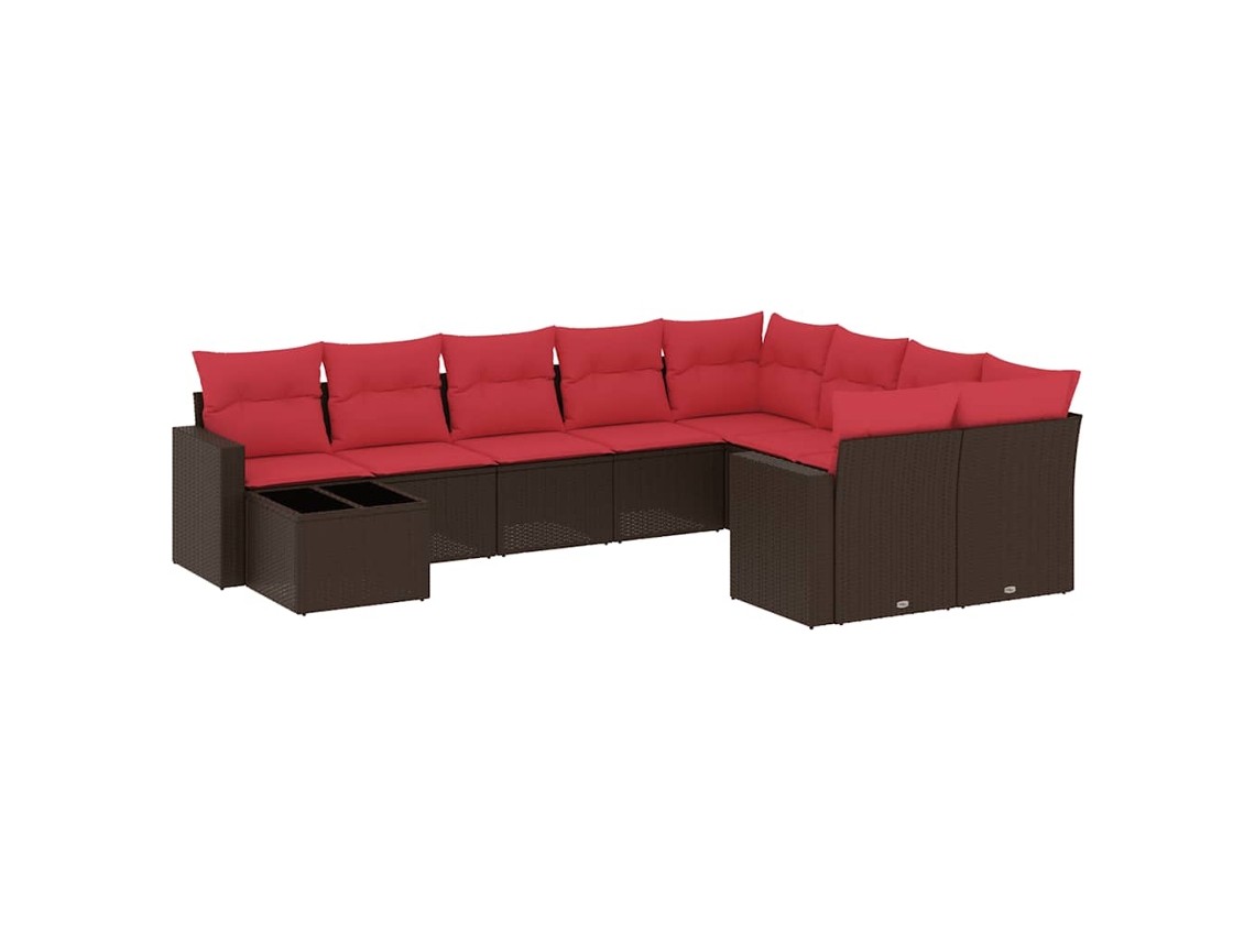 Conjunto de 10 Sofás Jardim com Almofadões Vime Pe Castanho MAISON EXCLUSIVE (10 pcs)