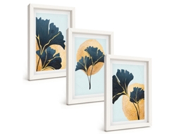 Composição De Quadros Folhas De Ginkgo, Fundo Claro Espelharte (3 Peças 20x30 Cm)