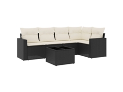 Conjunto 6 sofás de jardim c/ almofadões VIDAXL vime PE preto