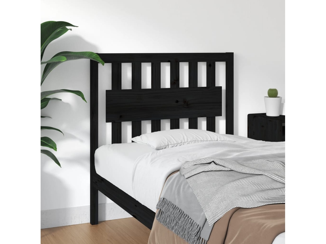 Vidaxl Cabeceira De Cama 95,5x4x100 Cm Pinho Maciço Preto