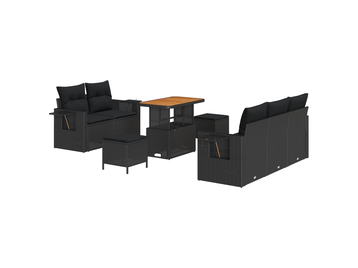 Conjunto 8 Conjunto De Sofá De Jardim Vidaxl Preto Vime Pe (90 X 55 X 71 Cm)
