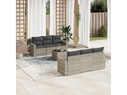 Vidaxl 7 Pcs Conj. Sofás Jardim Com Almofadões Vime Pe Cinzento-claro