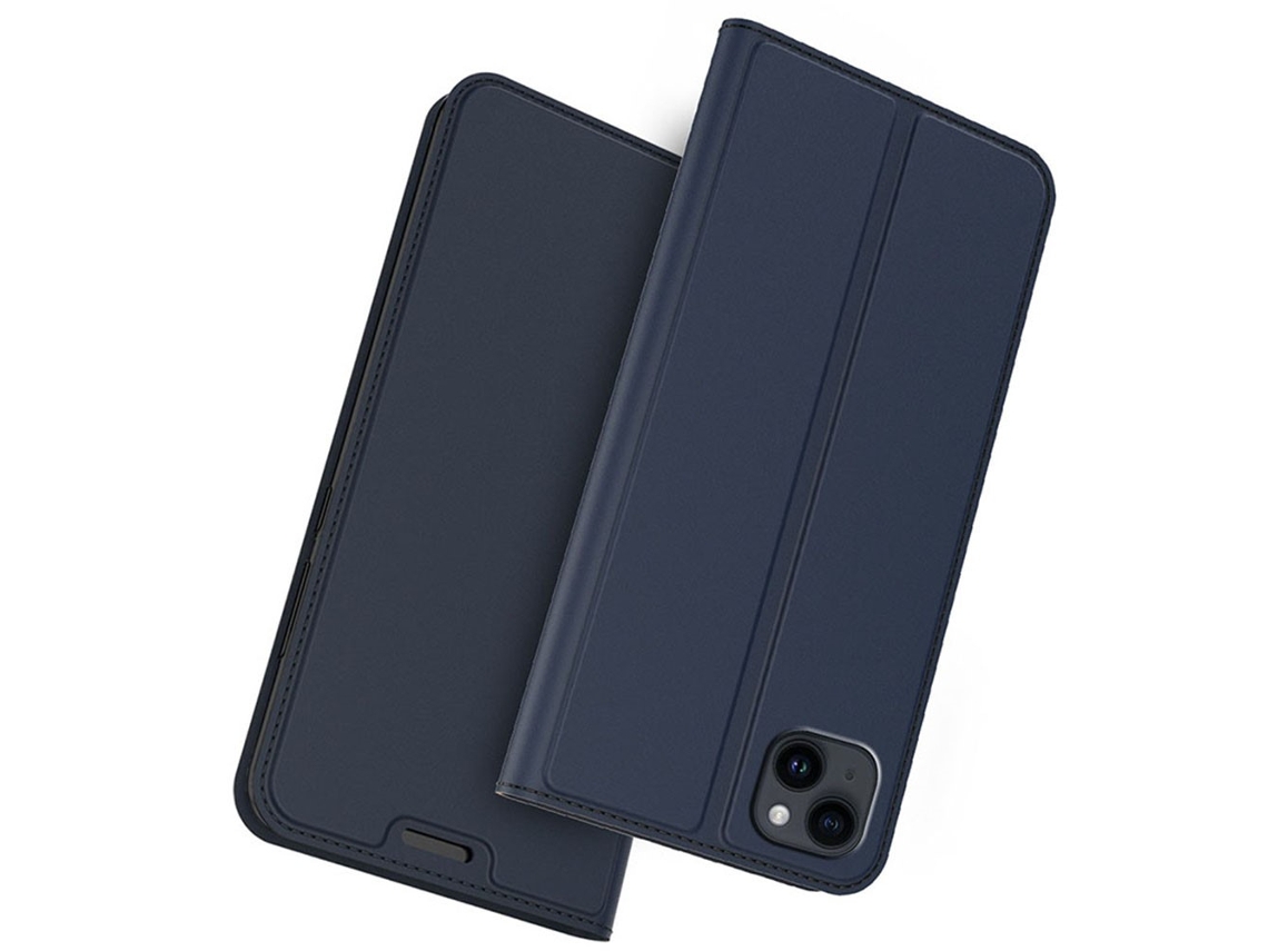 Capa Para Iphone 14 Pele Sintética Magnética Com Porta-cartões Azul
