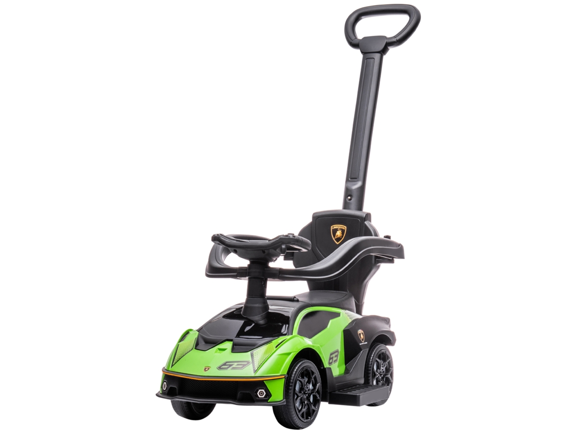 2 Em 1 Carro Andador Para Crianças 12-36 Meses Lamborghini Essenza Scv2 Com Buzina Guiador E Grade De Segurança Removível 86,5x40x89,5cm Verde E Preto
