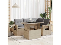Vidaxl 5 Pcs Conjunto De Sofás P/ Jardim Com Almofadões Vime Pe Bege