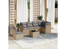 Vidaxl 7 Pcs Conjunto De Sofás P/ Jardim Com Almofadões Vime Pe Bege