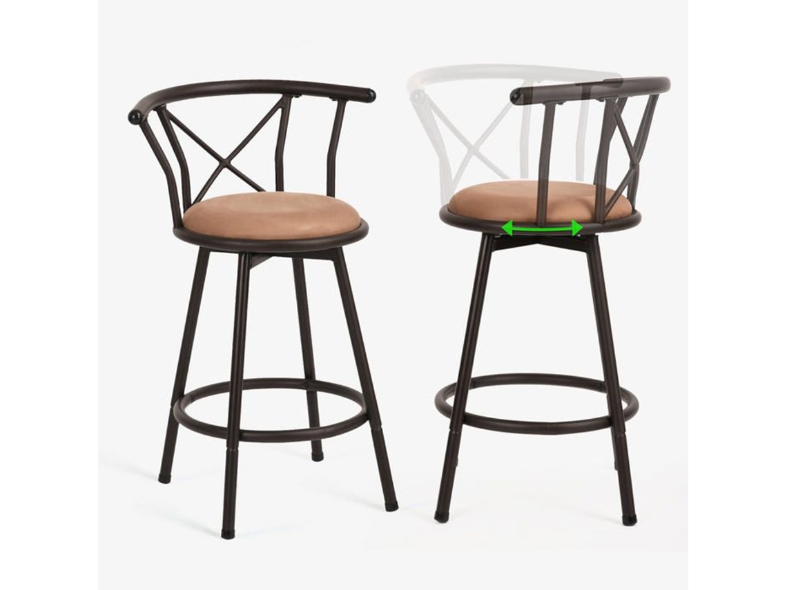 Conjunto De 2 Bancos De Bar Industriais Giratórios Com Encosto Em Tecido Marrom Hailey 24 Meubles Cosy