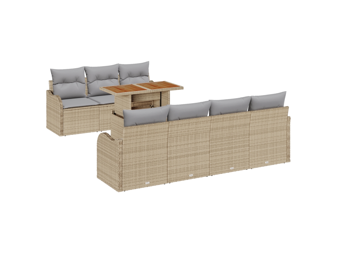 Conjunto 8 Conjunto De Sofá De Jardim Vidaxl Bege Vime Pe (100 X 55 X 73 Cm)