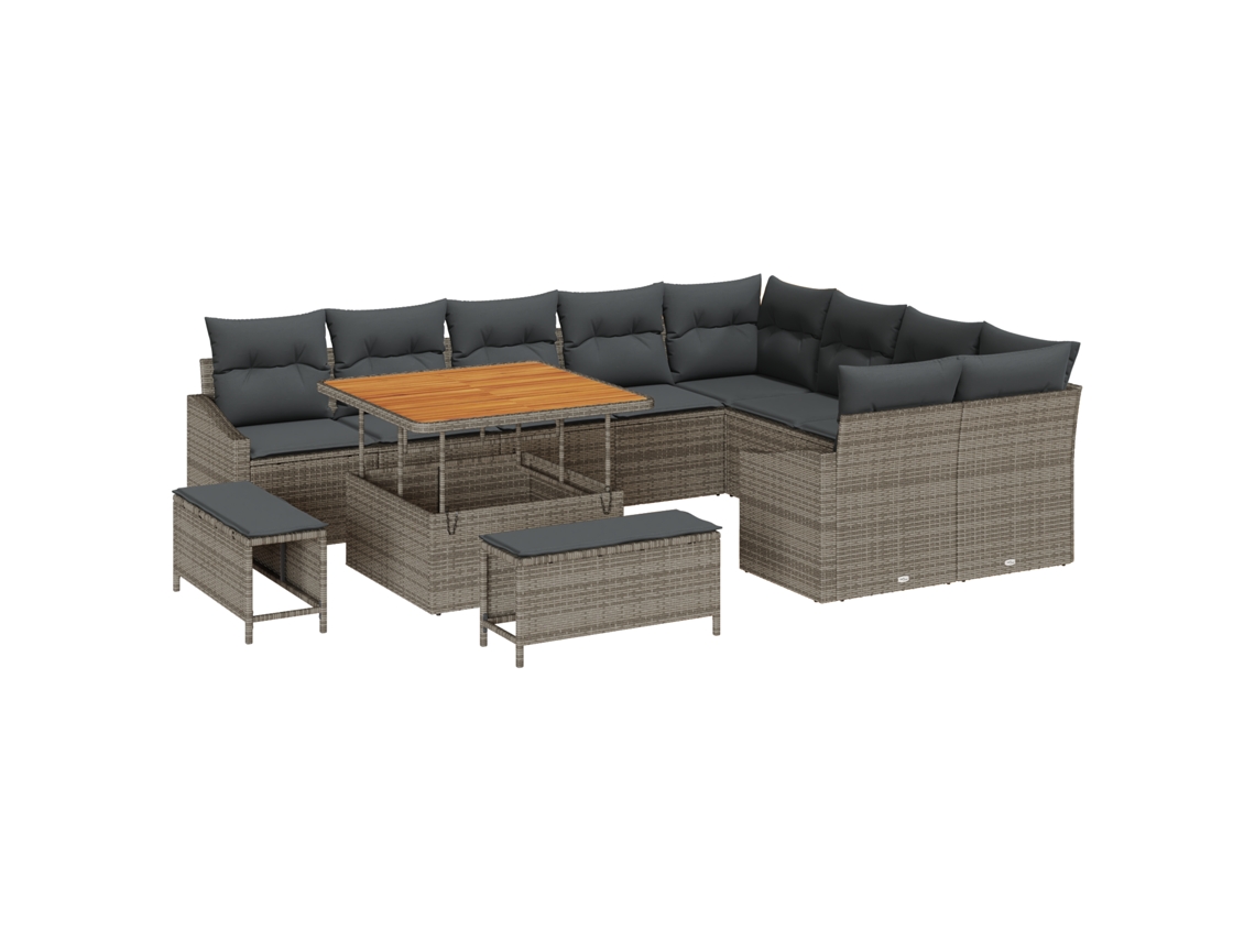Conjunto 12 Assentos De Jardim Vidaxl Cinzento Vime Pe (100 X 100 X 71 Cm)