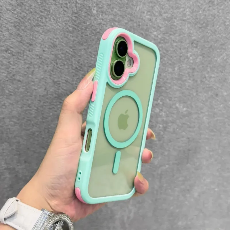 Capa Magnética Transparente Para Celular (iphone 17 Verde E Rosa), Material Pc Tpu.