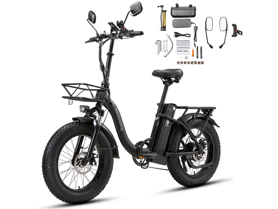 Bicicleta Eléctrica Sinohon B20 1000w 15ah 45km/h 20 Polegadas Mulheres/homens 7 Velocidades Preto