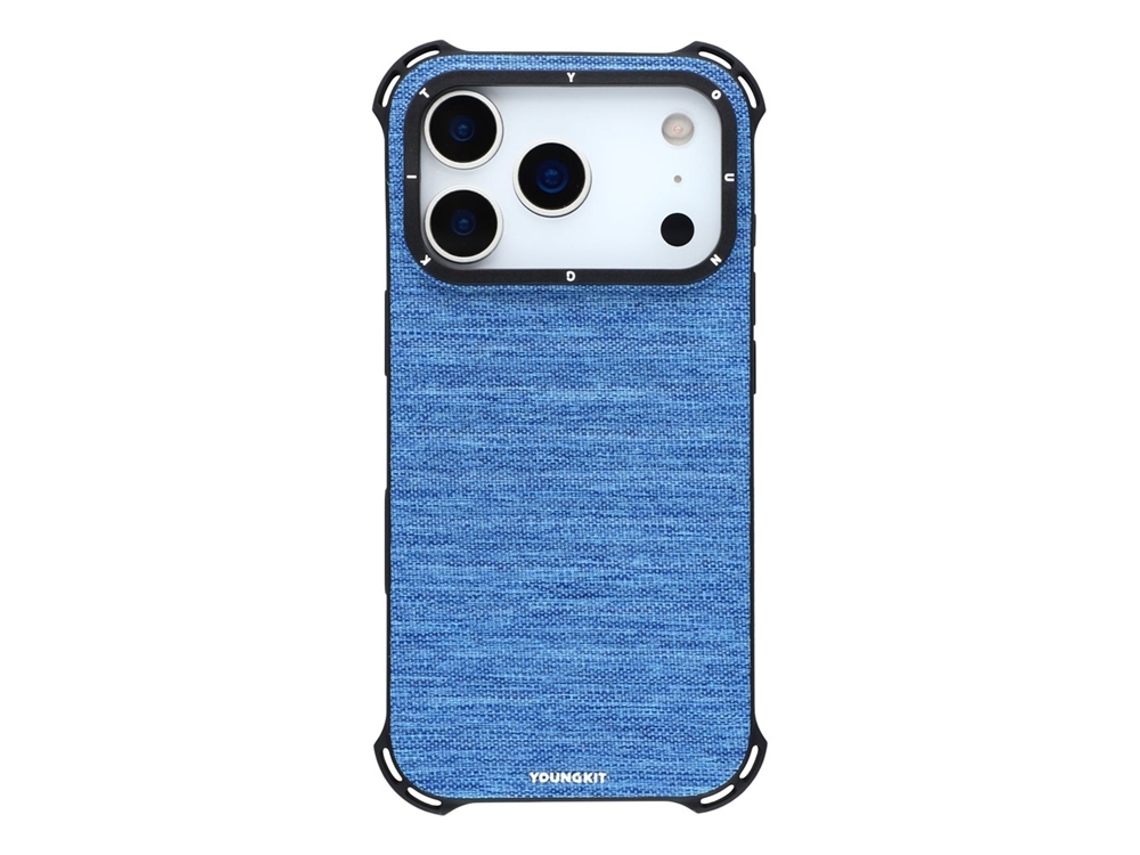 Capa Para Celular Youngkit Para Iphone 17 Pro Magsafe Em Tecido Jeans - Azul
