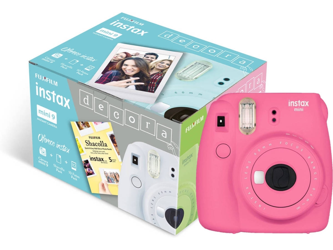 Kit Máquina Fotográfica Instantânea FUJIFILM Instax Decora Mini 9 (Flamingo Pink - Obturação: 1/60 sec - 2x Pilhas AA - 62x46mm)