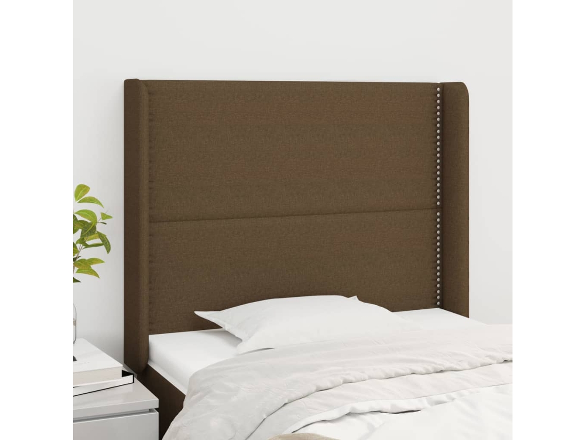Vidaxl Cabeceira Cama C/ Abas Tecido 103x16x118/128 Cm Castanho-escuro