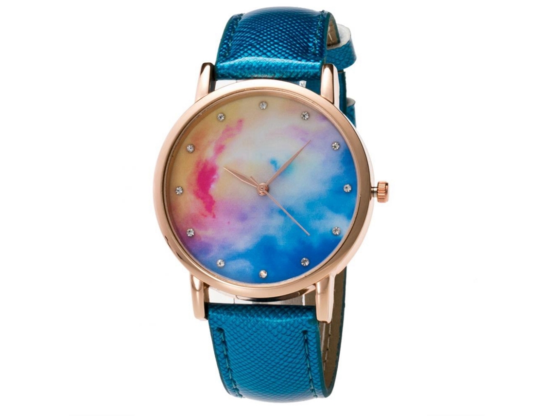 Relógio de pulso para casal com estampa de céu estrelado, quartzo, pulseira de PU, casual (azul)