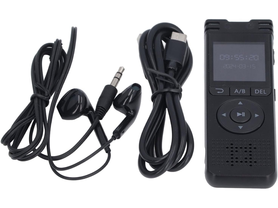 Gravador de voz digital com redução inteligente de ruído, 64 GB e função de gravação de som repetitiva.