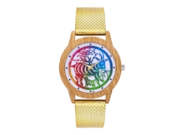 Relógio de quartzo com pulseira de malha de madeira para homens e mulheres T18-f2 (dourado)