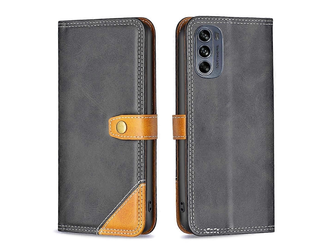 Capa De Couro Com Costura Dupla Combinando Para Motorola Moto G62