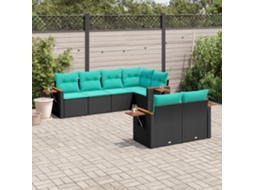 Vidaxl 7 Pcs Conjunto De Sofás P/ Jardim C/ Almofadões Vime Pe Preto