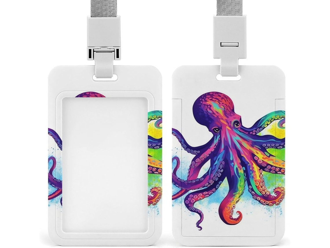 Porta-cracha colorido com estampa em pó, suporte de plástico resistente, para cartões de identificação e cartões.
