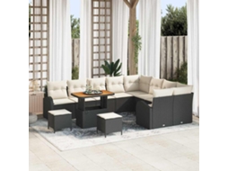Vidaxl Conjunto de Sofá de Jardim com Almofada 12 Pcs Preto Vime Pe