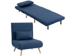 Sofá Cama Individual Linho Encosto Ajustável 5 Posições Almofada Azul Escuro 72x75x85cm S/MARCA