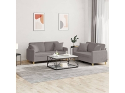Vidaxl 2 Pcs Conjunto De Sofás Com Almofadas Tecido Cinza-acastanhado