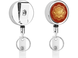 Porta Crachá Retrátil Dourado Com Estampa Floral, Em Metal, Portátil, Com Cordão De Nylon E Chaveiro De Aço Inoxidável