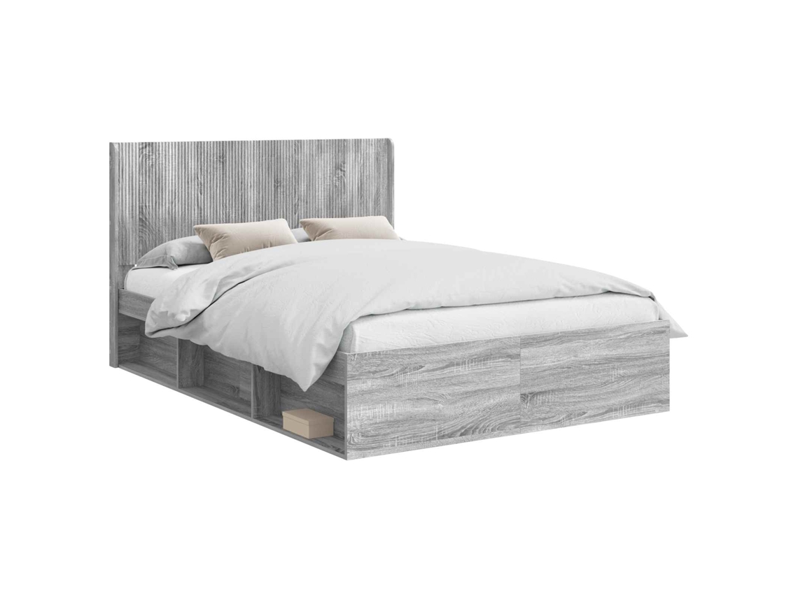 Vidaxl Estrutura De Cama Com Armazenamento E Cabeceira Sonoma Cinzento
