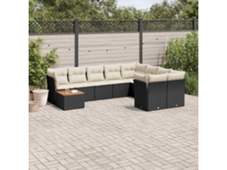 Vidaxl 10 Pcs Conjunto Sofás De Jardim C/ Almofadões Vime Pe Preto
