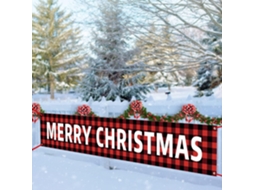 Banner Grande de Feliz Natal com Padrão de Árvore de Natal de Boneco de Neve para Festa de Natal 9,8 X 1,6 Pés Xadrez de Búfalo -2