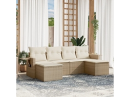 Vidaxl 6 Pcs Conjunto De Sofás P/ Jardim Com Almofadões Vime Pe Bege