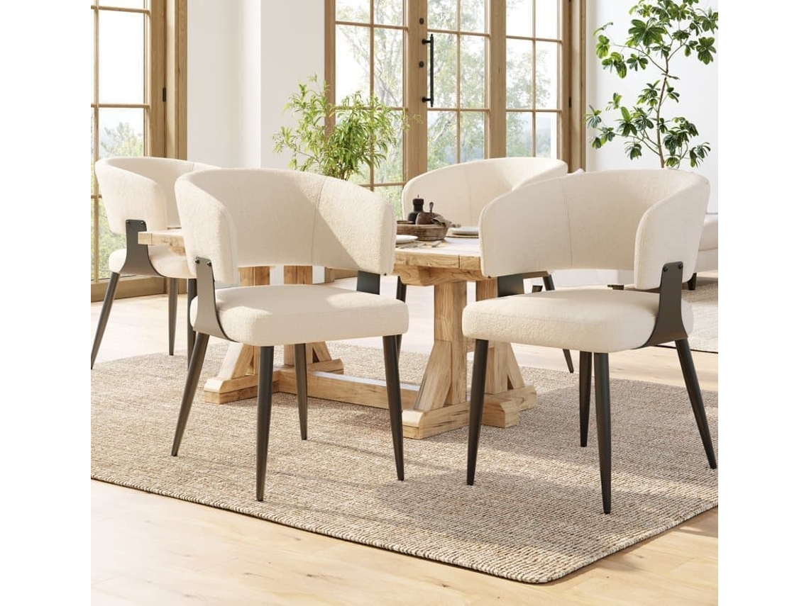 Cadeira De Jantar 4 Peças - Ergonómica, Leve, Com Encosto Curvo - Bege