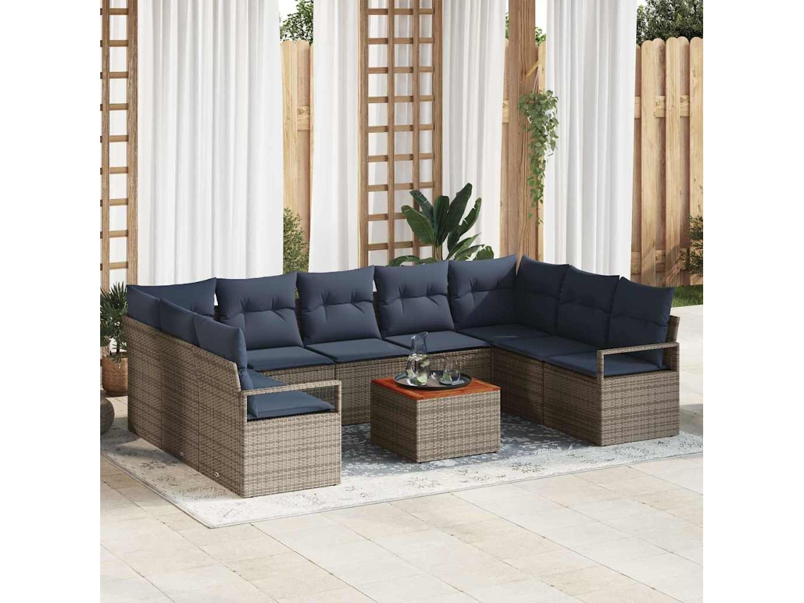 Vidaxl Conjunto De Sofá De Jardim 10 Unid. Cinzeto Vime Pe