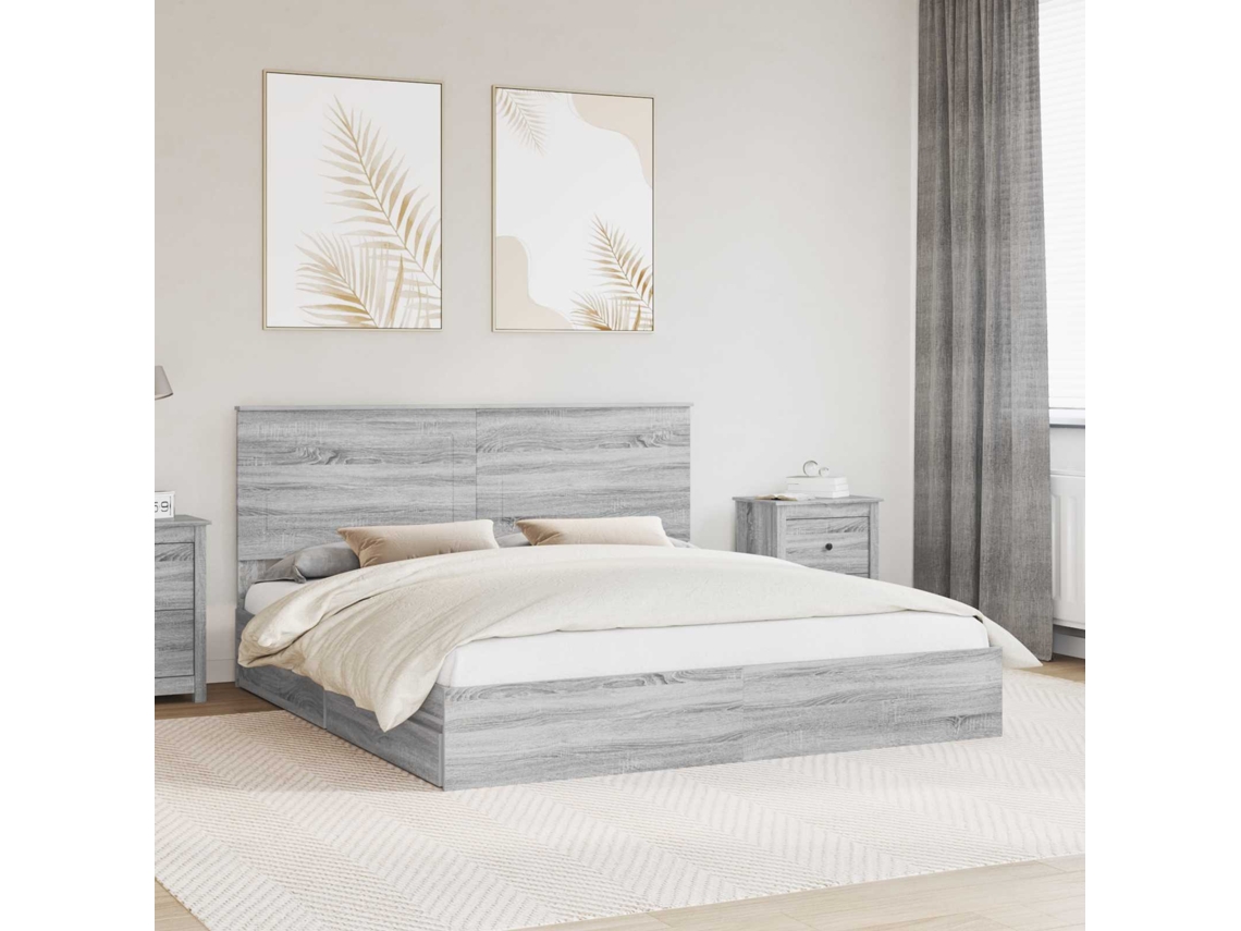 Vidaxl Cama Com Armazenamento Com Gaveta Cinza Sonoma 200 X 200 Cm