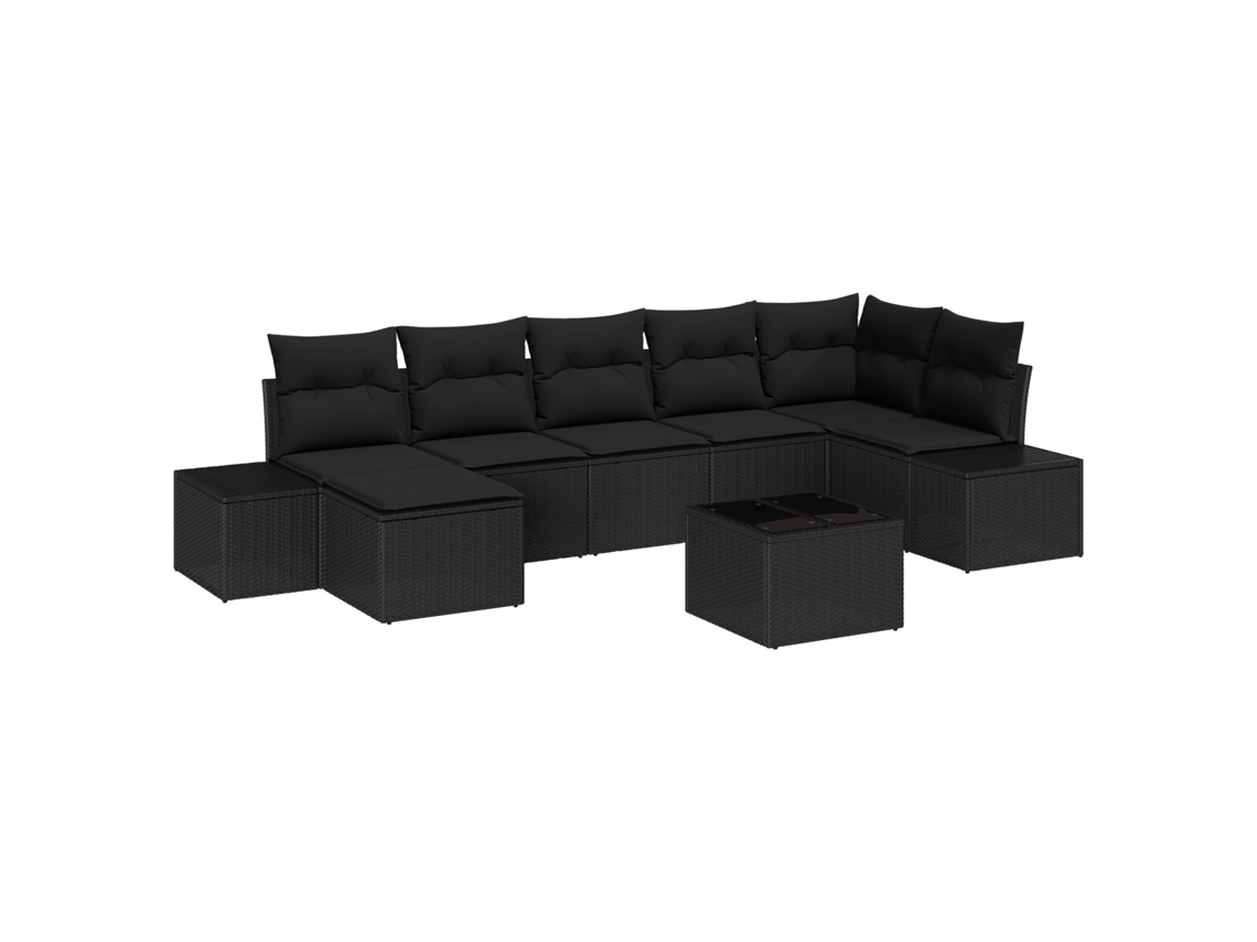 Conjunto 7 Sofá De Jardim Vidaxl Preto Vime Pe (319 X 62 X 85 Cm)