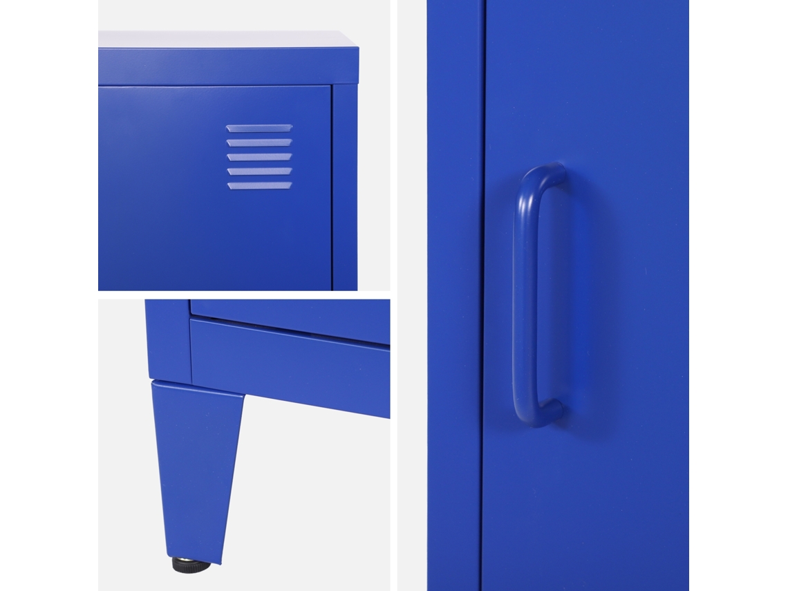 Mesa de cabeceira industrial com 1 porta, azul doce
