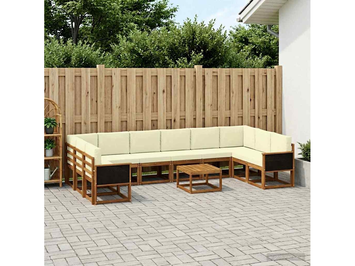 Vidaxl Conjunto De Sofás Para Exterior 11 Unid. Natural E Creme