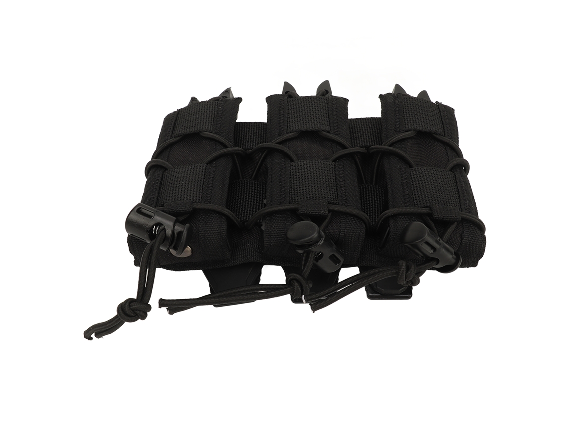 Capas triplas Molle para revistas 9mm, com tampa aberta, estilo curto, preto fosco