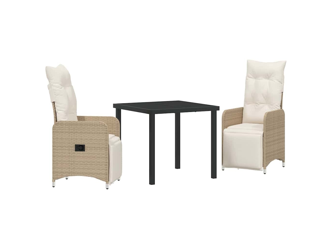 Conjunto de Jantar para Jardim 3 Pcs Bege Vime Pe MAISON EXCLUSIVE
