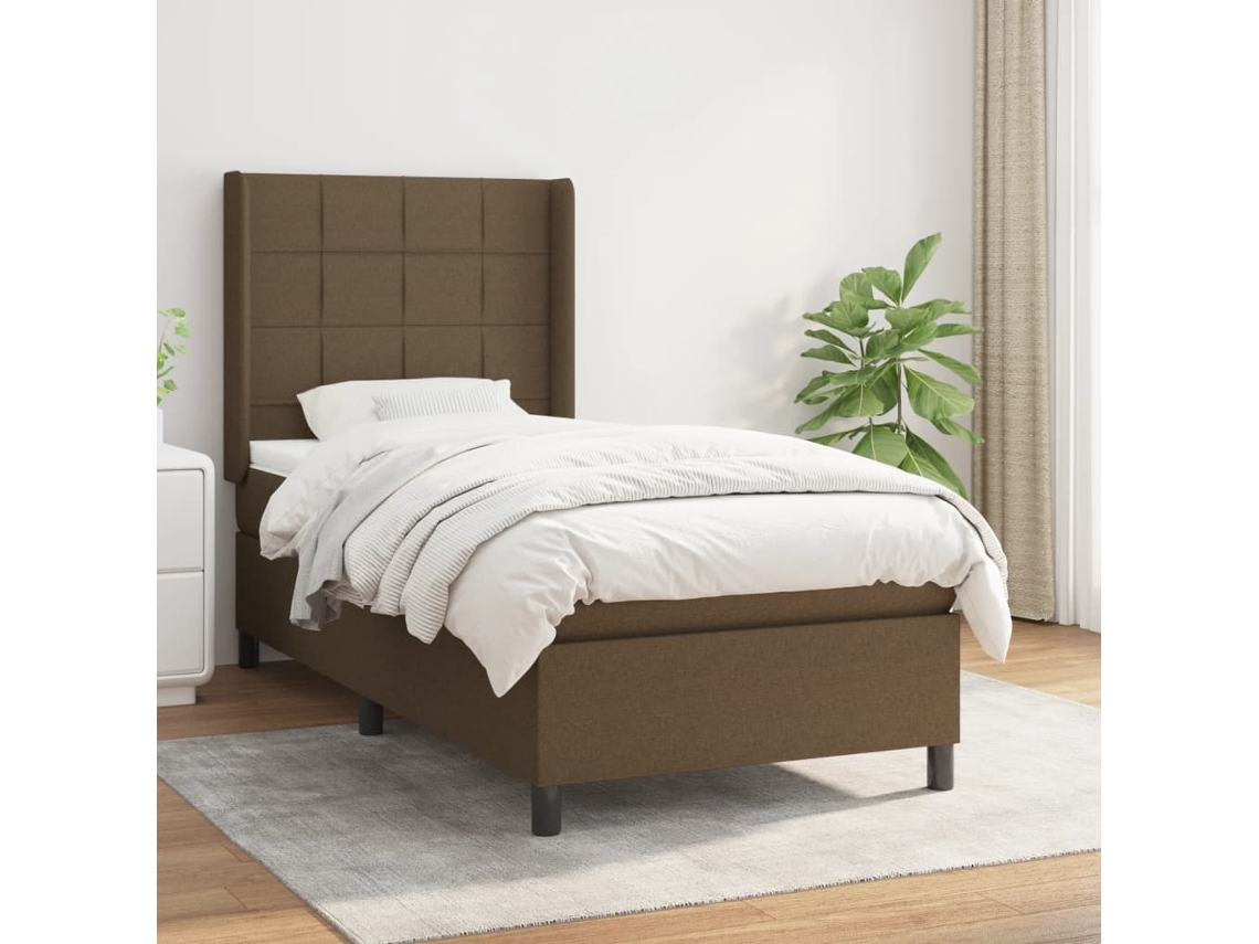 Vidaxl Cama Com Molas/colchão 90x190 Cm Tecido Castanho-escuro