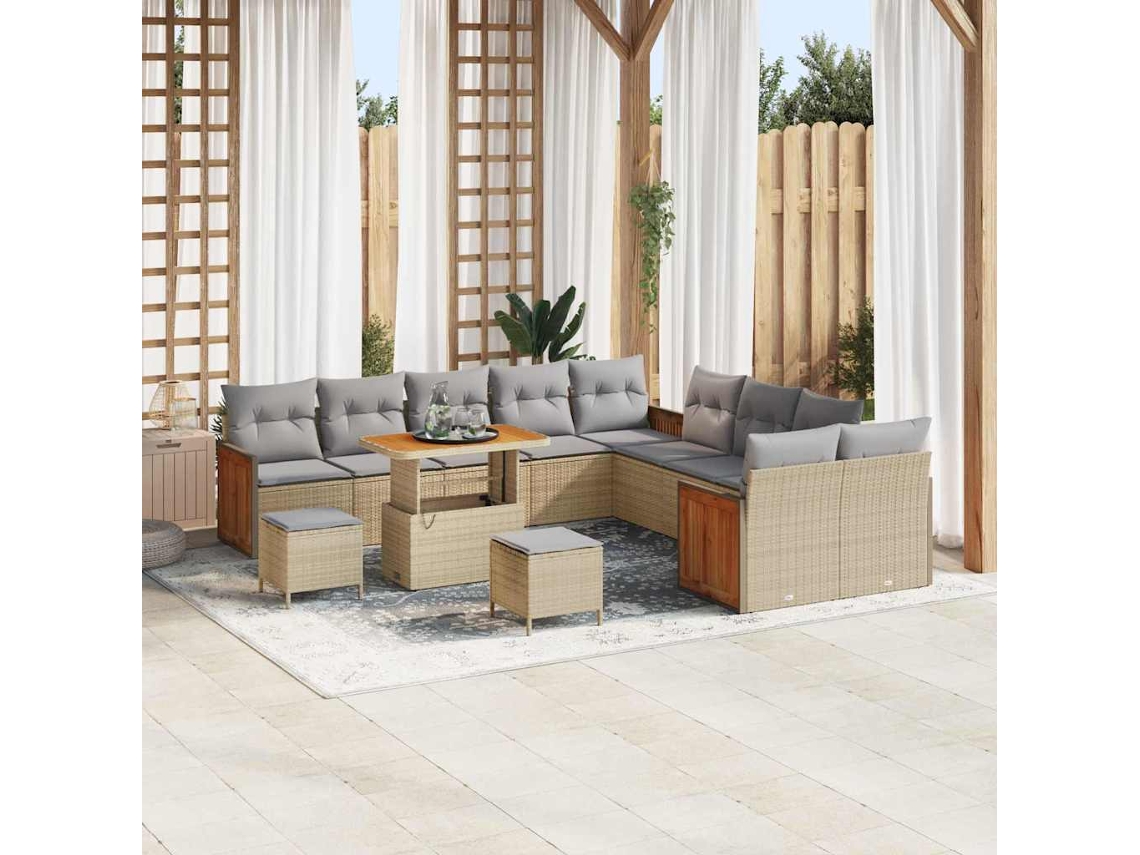 Vidaxl Conjunto De Sofá De Jardim 17 Pcs Bege E Cinza Claro Vime Pe