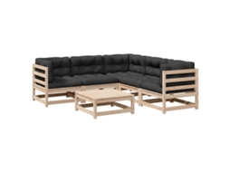 Conjunto 6 de Sofás de Jardim com Almofadões Pinho VIDAXL Maciço