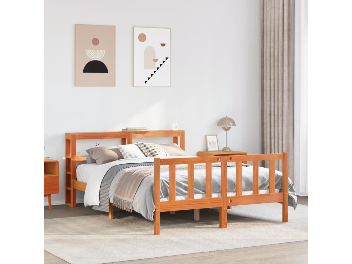 Estrutura Cama C/ Cabeceira 120x190cm Pinho Maciço Castanho-mel