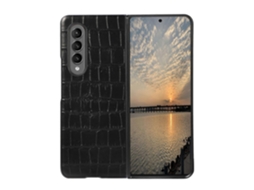 Capa Protetora De Poliuretano Com Textura De Crocodilo À Prova De Choque Para Samsung Galaxy Z Fold3 5g (preta)
